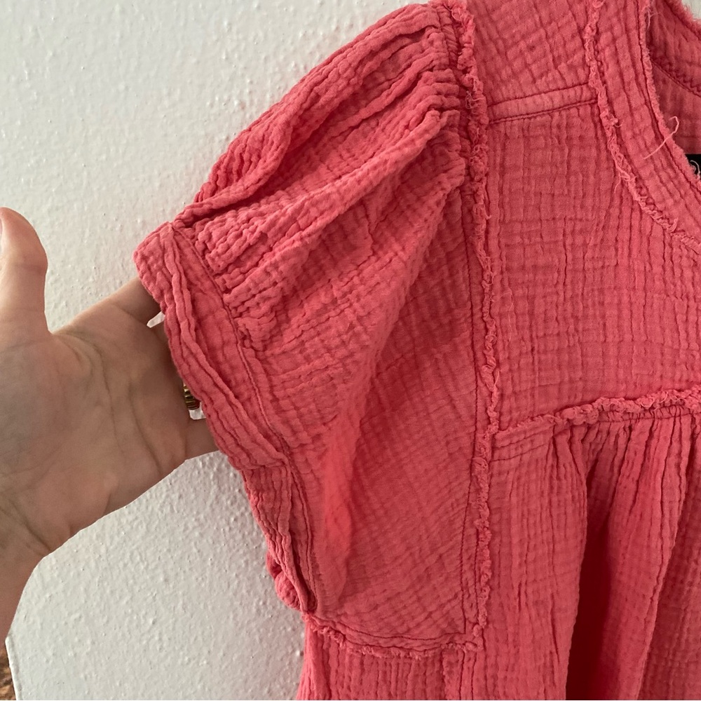 We the Free Horizons Double Cross Cotton Gauze Top Coral Paradise Size Medium - Picture 4 of 9